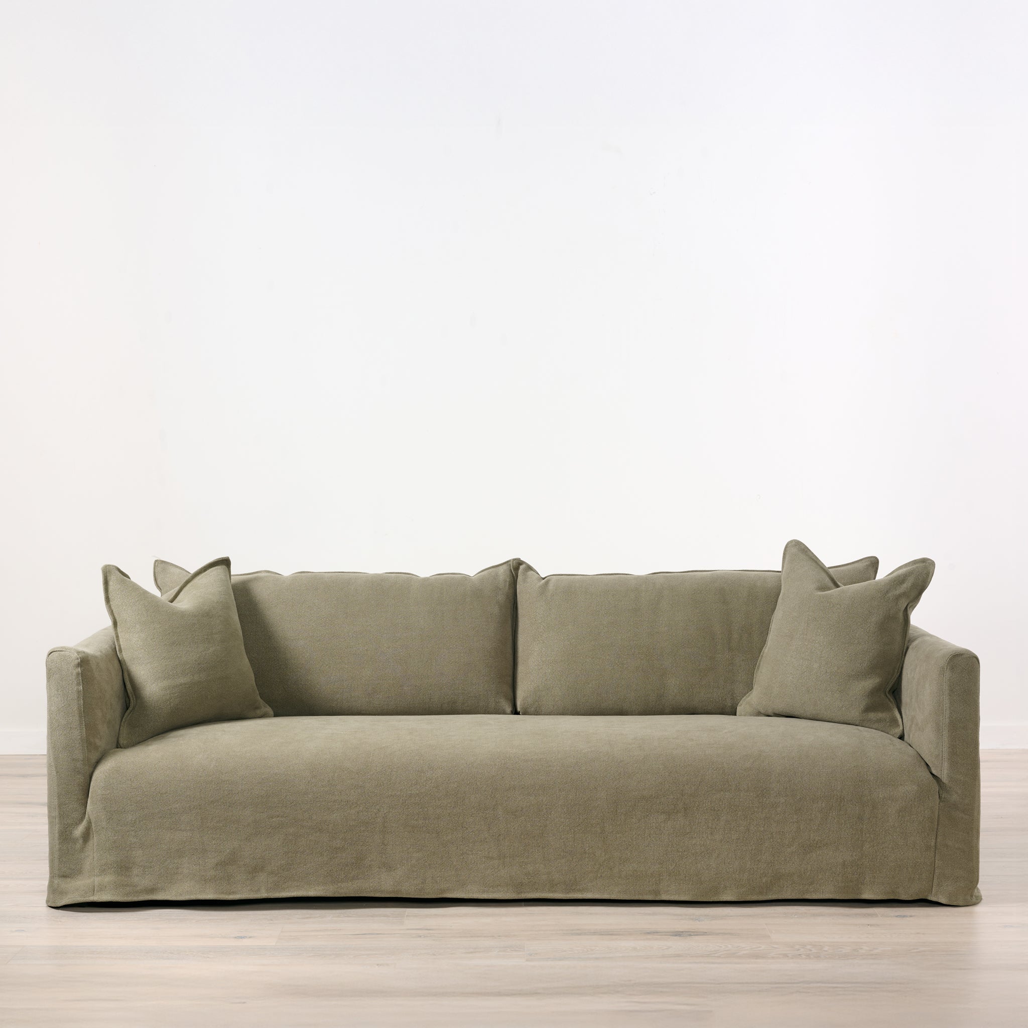 Alana Sofa Slipcovered in Jute Fabric Olive Brown (96)