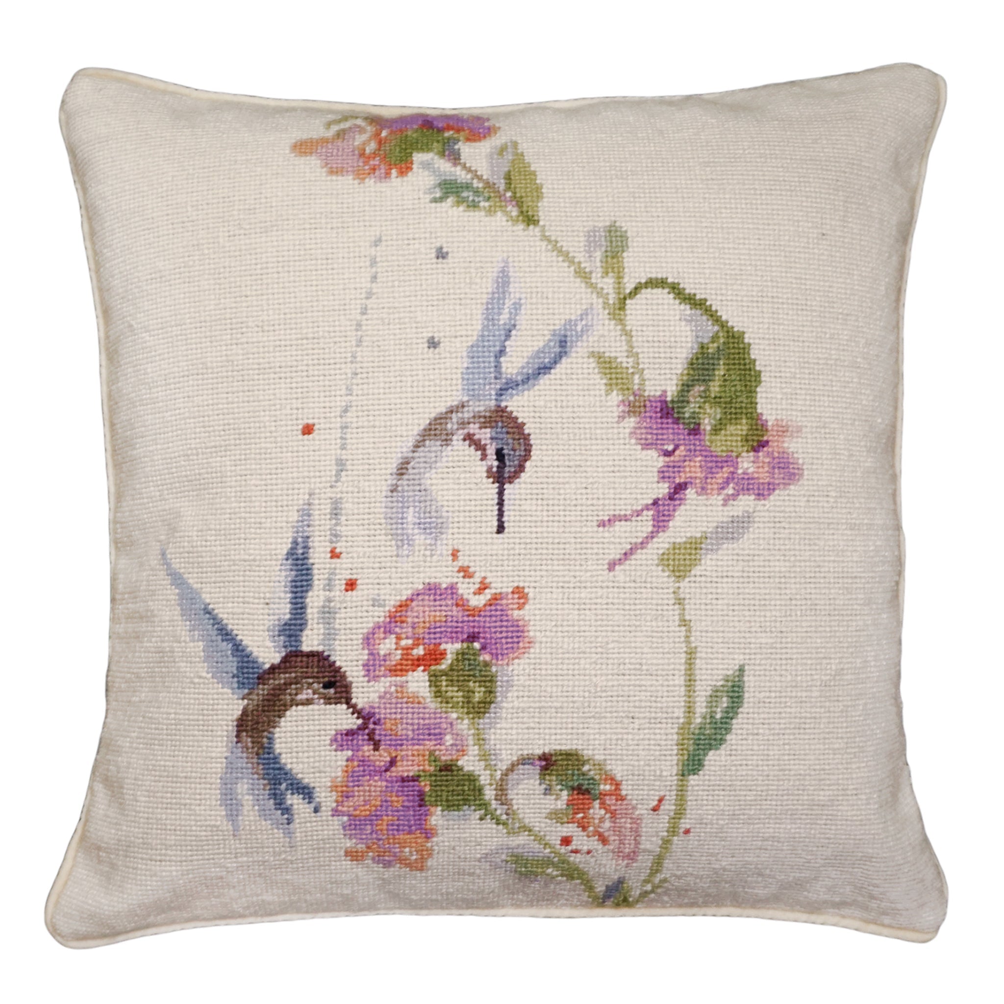 Double Hummingbirds Needlepoint Pillow 18x18