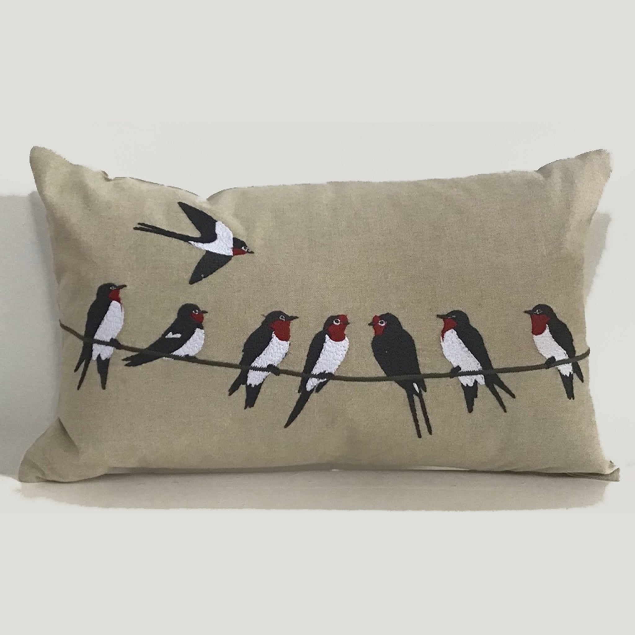 Birds of Wire Sand 12x20 Embroidered Pillow
