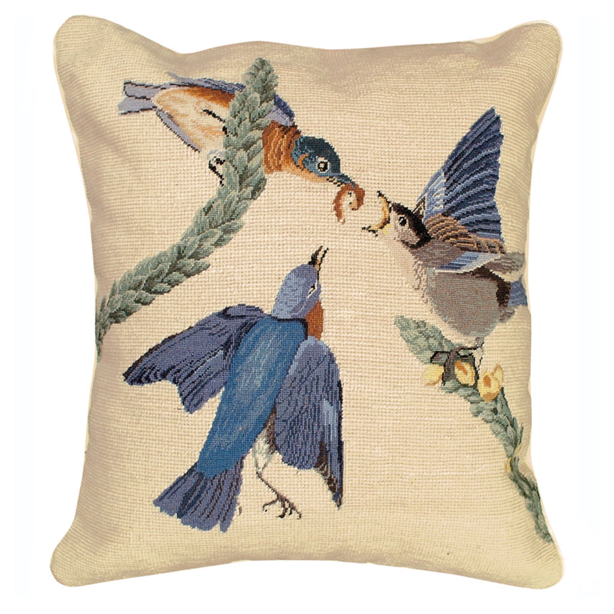 Blue Bird Needlepoint Pillow 18x18